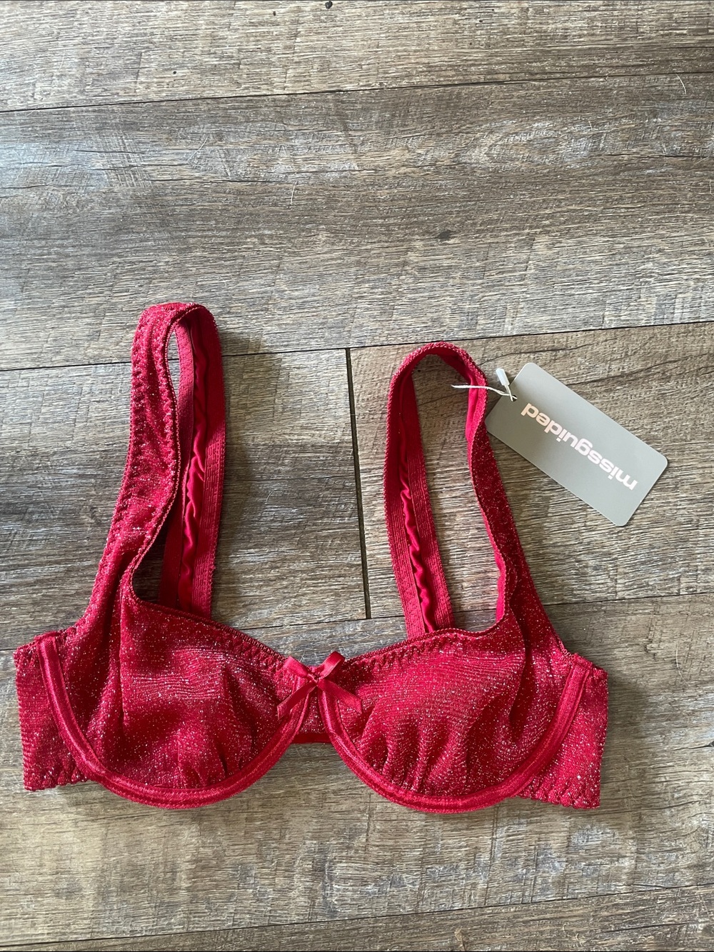 NWT Missguided Red Glitter Underwire Bra with Center Bow